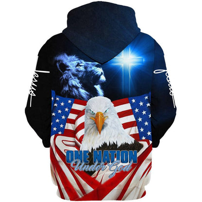 Christ Cross Eagle Lion One Nation Under God Hoodie - Men & Women Christian Hoodie - 3D Printed Hoodie