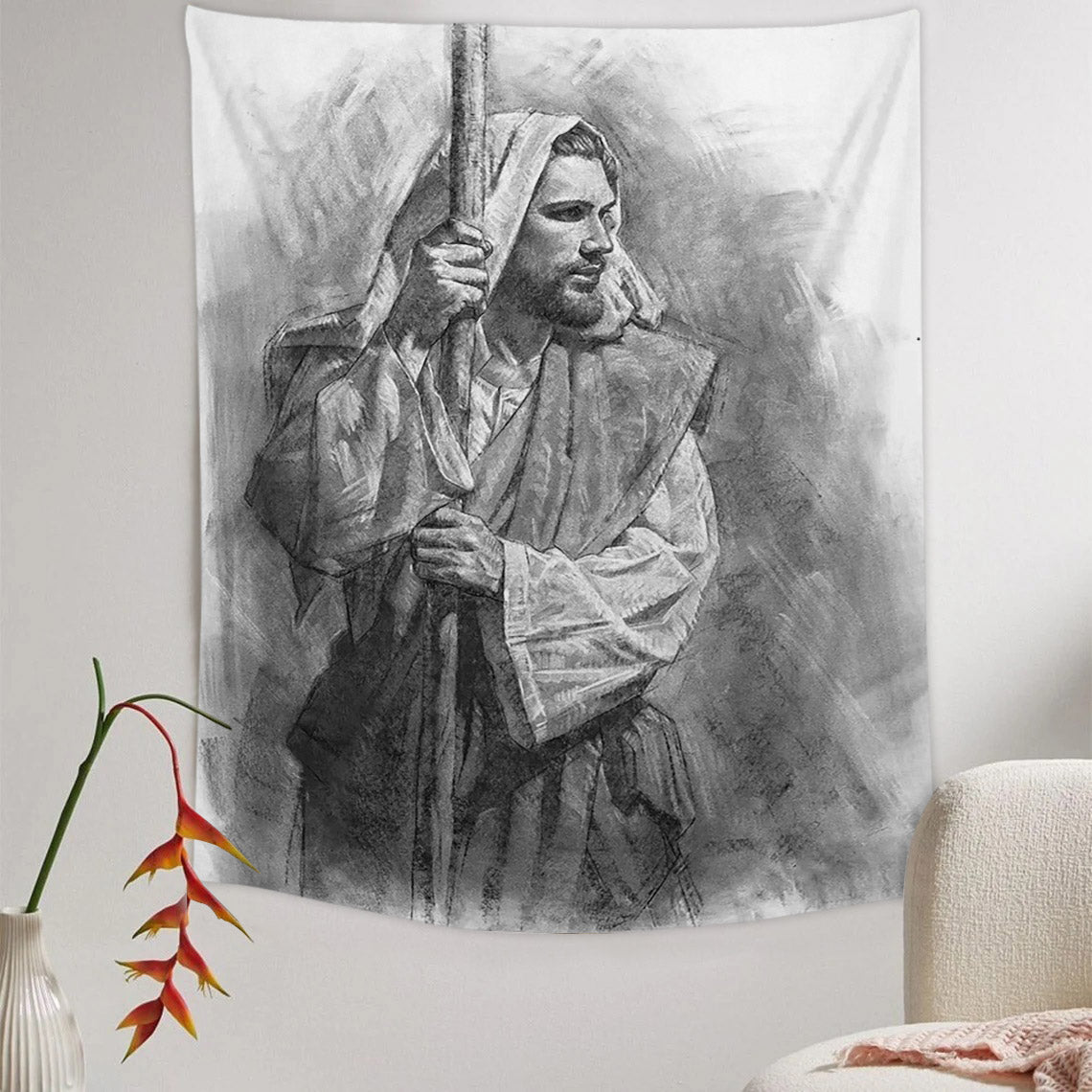 Christ Drawing Tapestry - Jesus Picture - Religious Tapestry - Christian Tapestry Wall Hangings