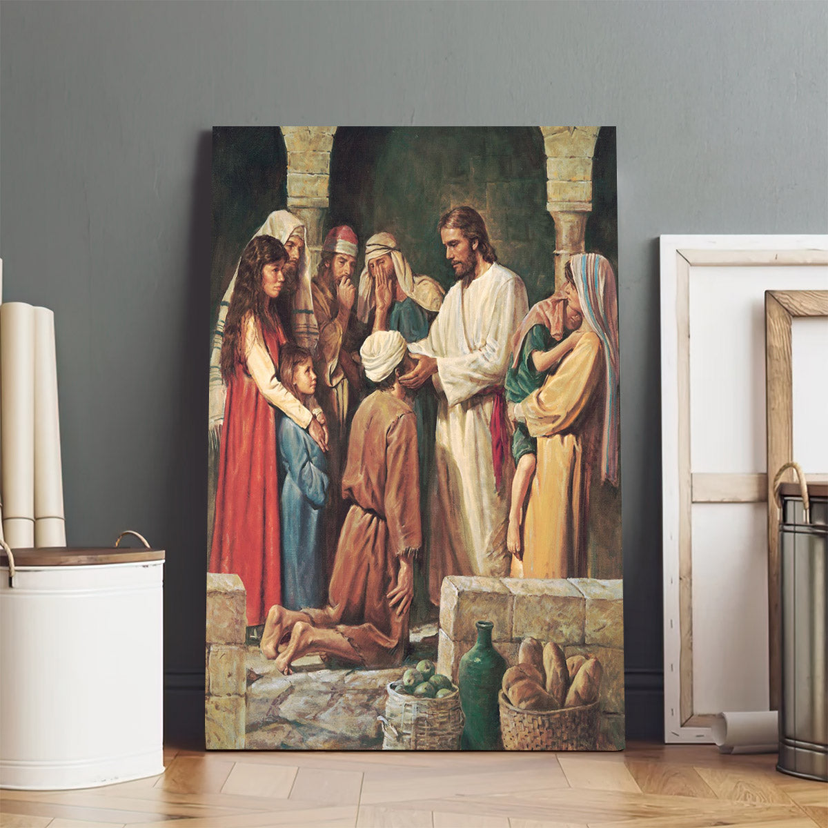 Christ Healing A Blind Man Canvas Pictures - Religious Wall Art Canvas - Christian Paintings For Home