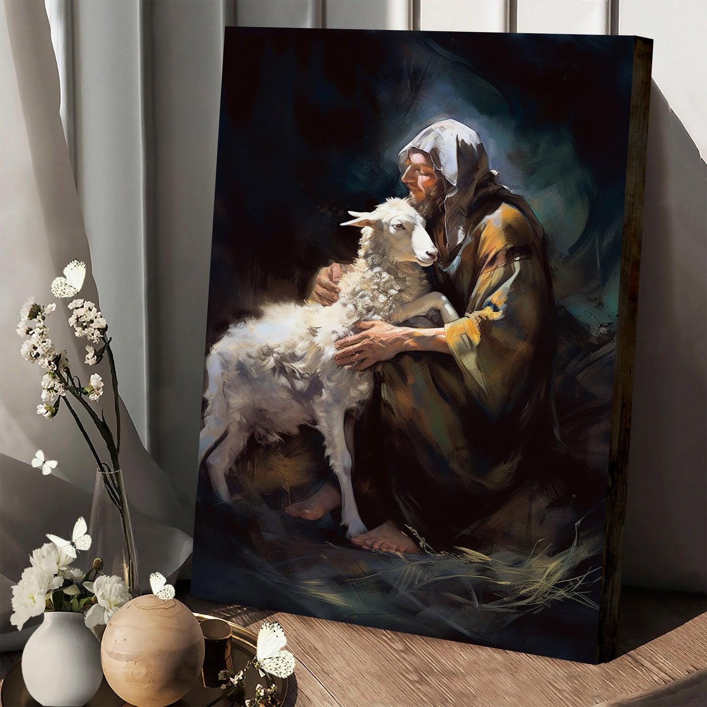 Christ Lambing Bible - Canvas Picture - Jesus Christ Canvas - Christian Wall Art