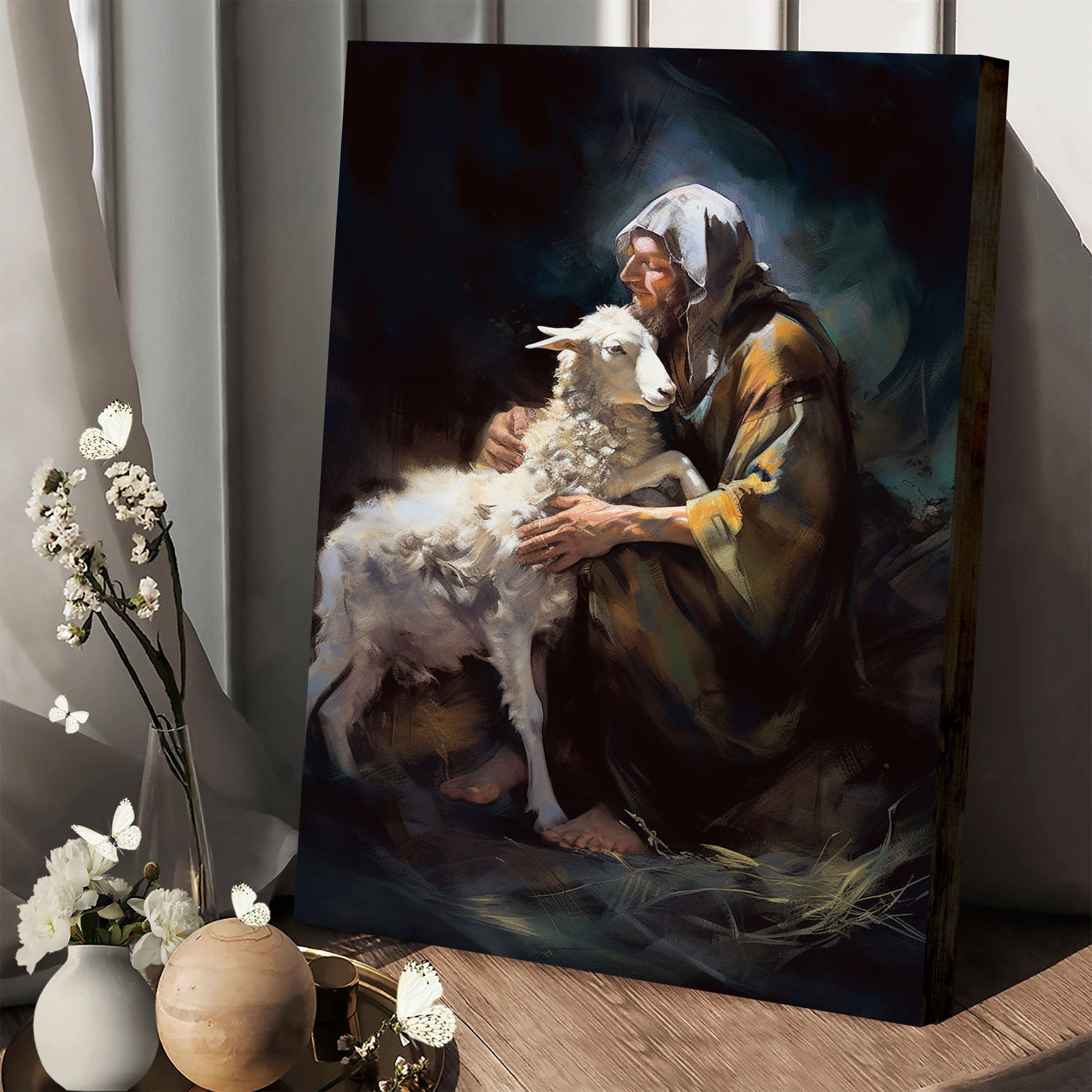 Christ Lambing Bible - Canvas Picture - Jesus Christ Canvas - Christian Wall Art