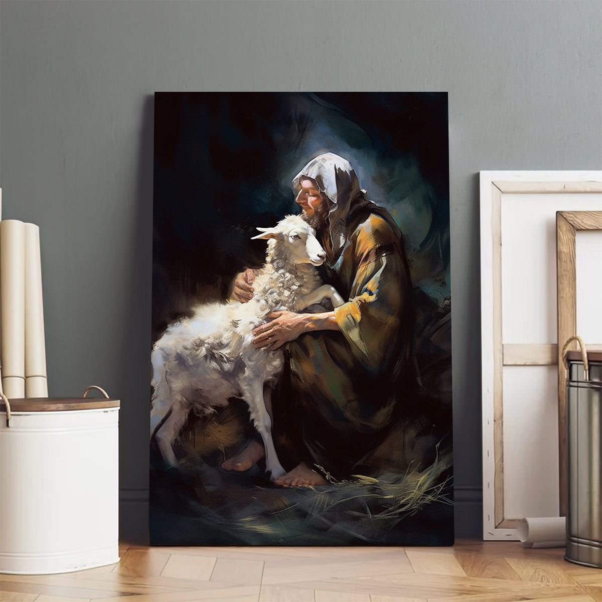 Christ Lambing Bible - Canvas Picture - Jesus Christ Canvas - Christian Wall Art