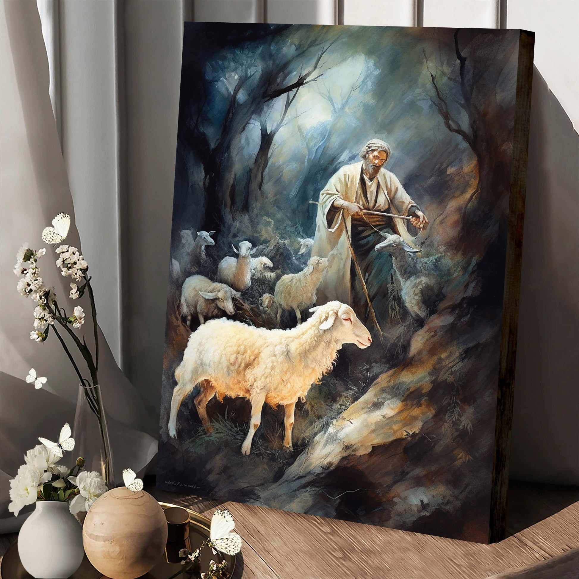 Christ Lambing Bible 1 - Canvas Picture - Jesus Christ Canvas - Christian Wall Art