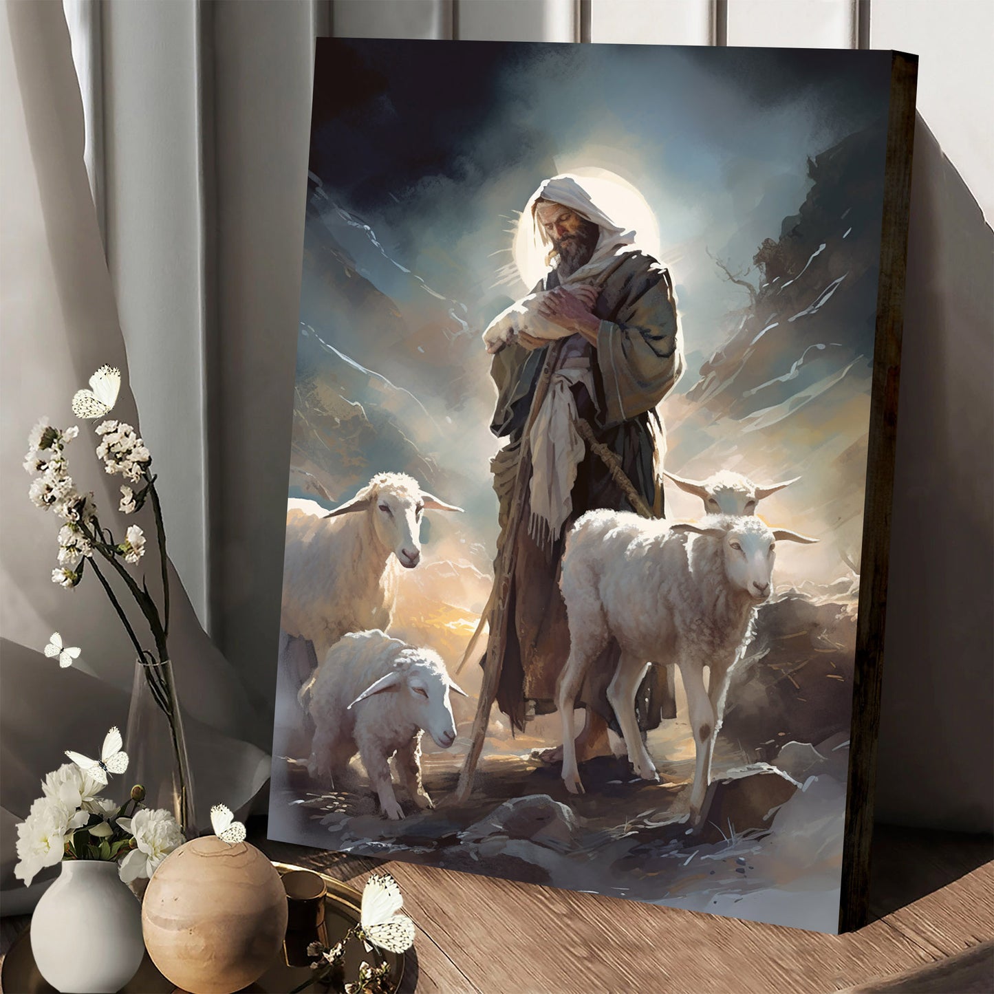 Christ Lambing Bible 3 - Canvas Picture - Jesus Christ Canvas - Christian Wall Art
