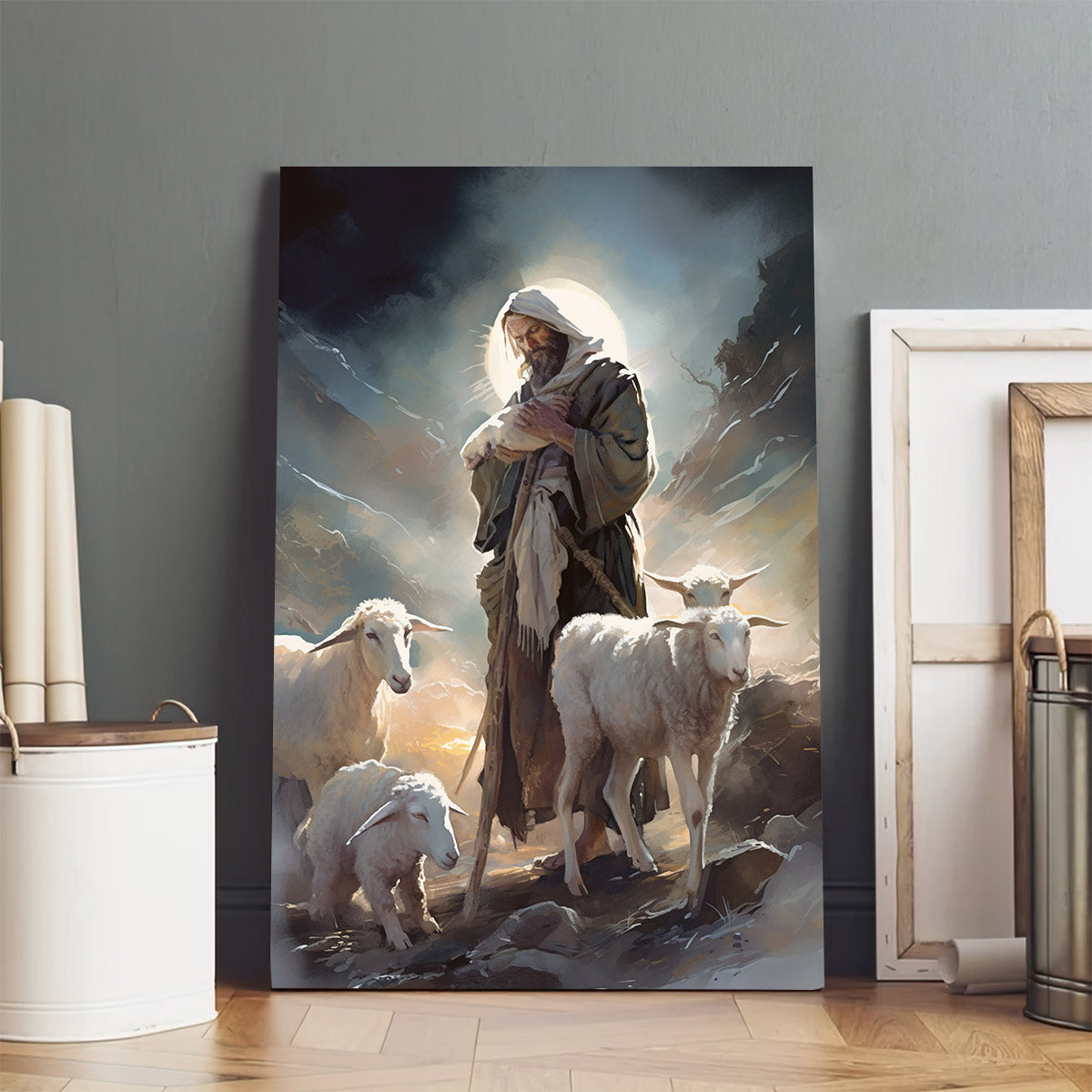 Christ Lambing Bible 3 - Canvas Picture - Jesus Christ Canvas - Christian Wall Art