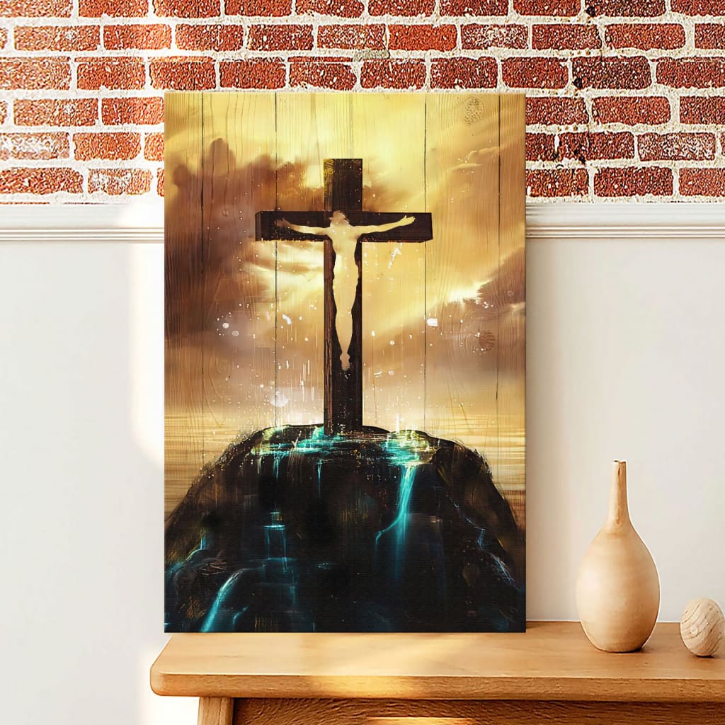 Christ On The Cross On Hill Canvas Wall Art - Christian Canvas Prints - Bible Verse Canvas