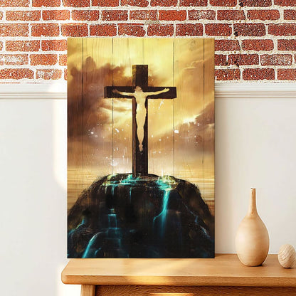 Christ On The Cross On Hill Canvas Wall Art - Christian Canvas Prints - Bible Verse Canvas