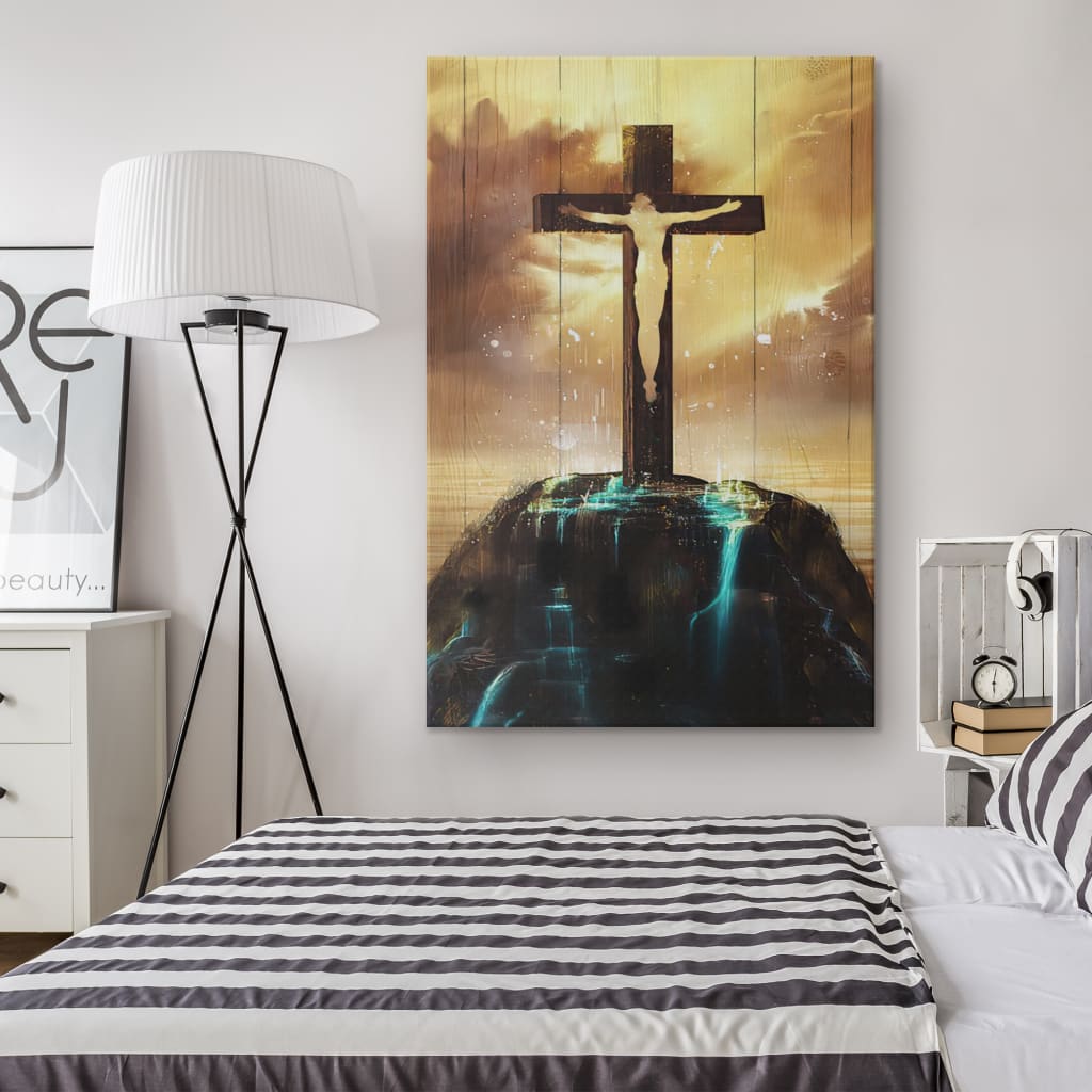 Christ On The Cross On Hill Canvas Wall Art - Christian Canvas Prints - Bible Verse Canvas