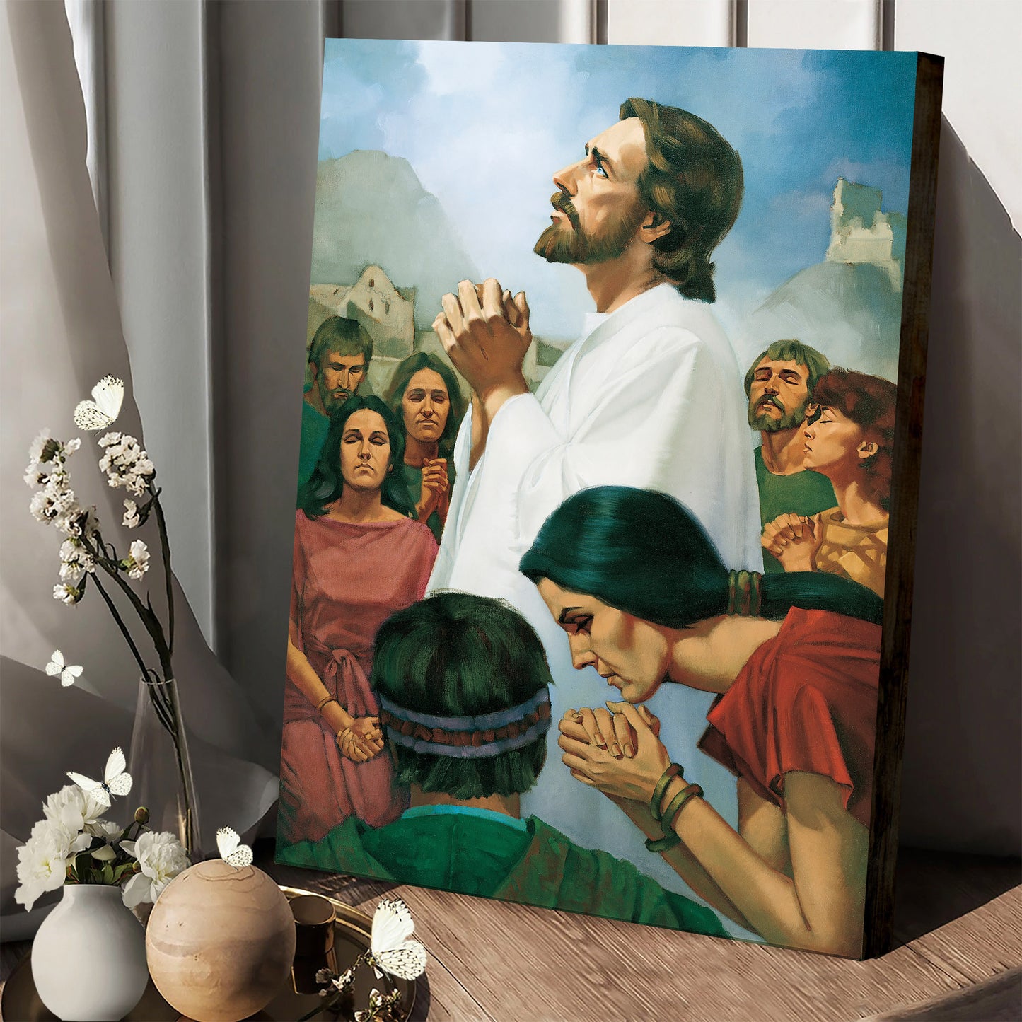 Christ Praying with the Nephites Canvas Wall Art - Religious Canvas Wall Art - Christian Paintings For Home