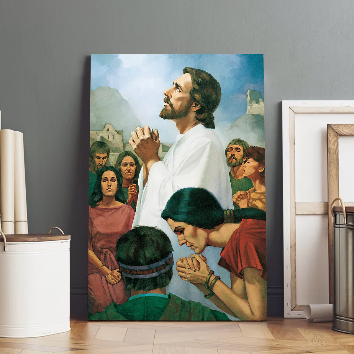 Christ Praying with the Nephites Canvas Wall Art - Religious Canvas Wall Art - Christian Paintings For Home