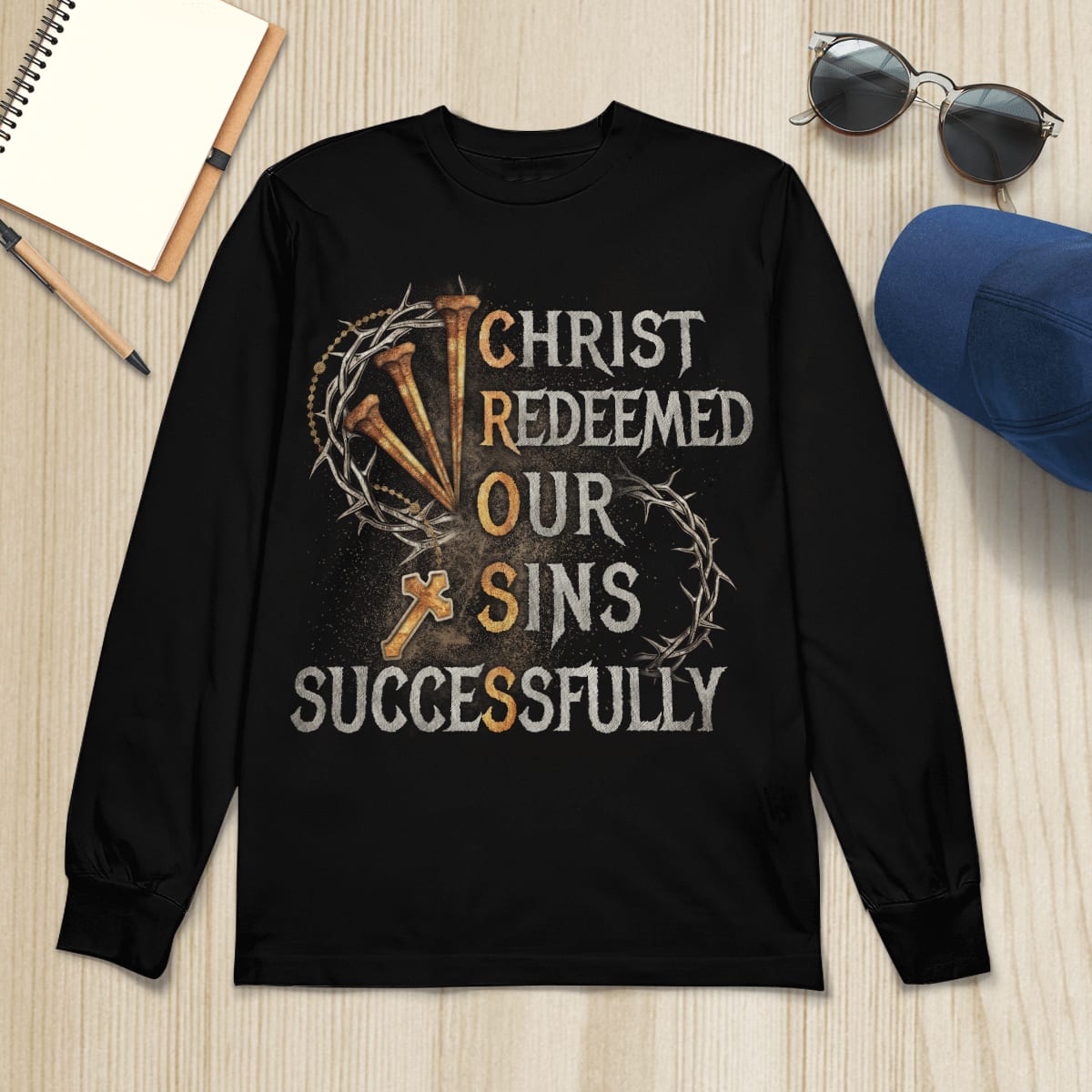 Christ Redeemed Our Sins Successfully Cross T-Shirt, Jesus Sweatshirt Hoodie, Faith T-Shirt