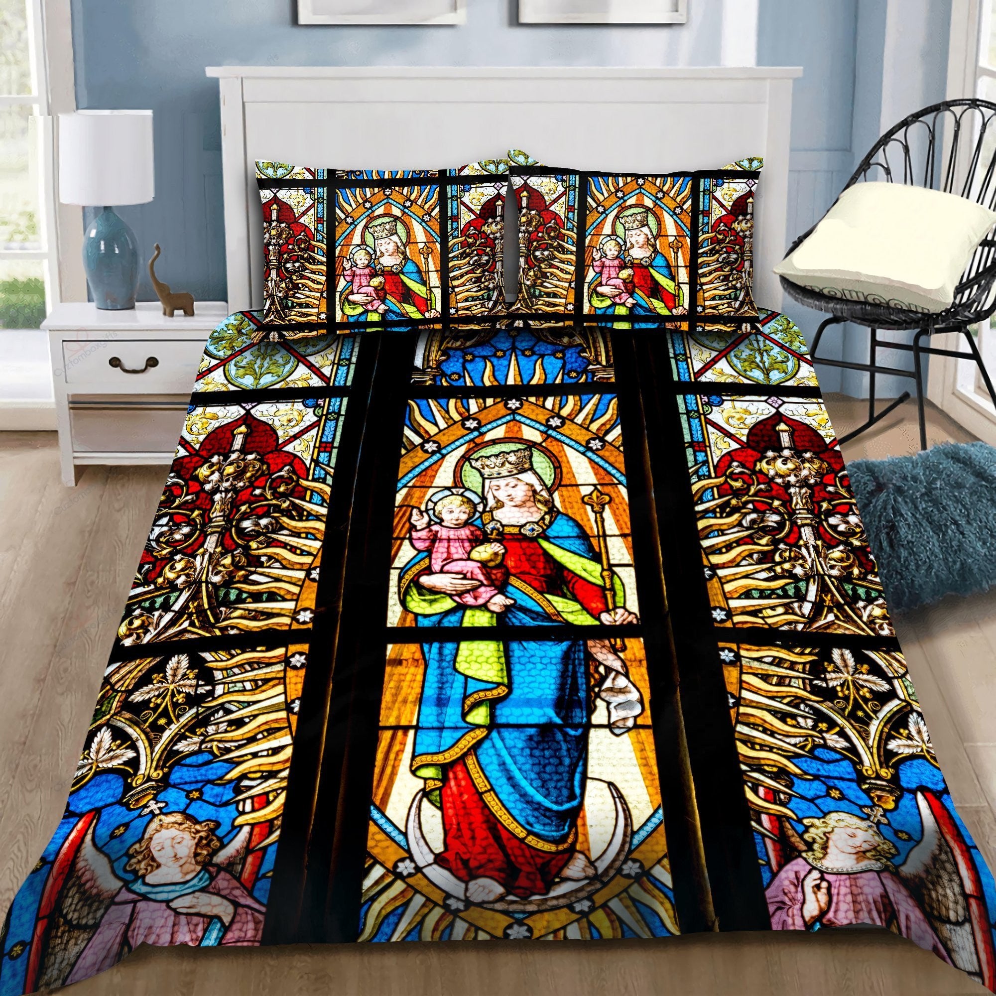 Christ Stained Glass Cathedral Jesus Bedding Set - Christian Bedding Sets