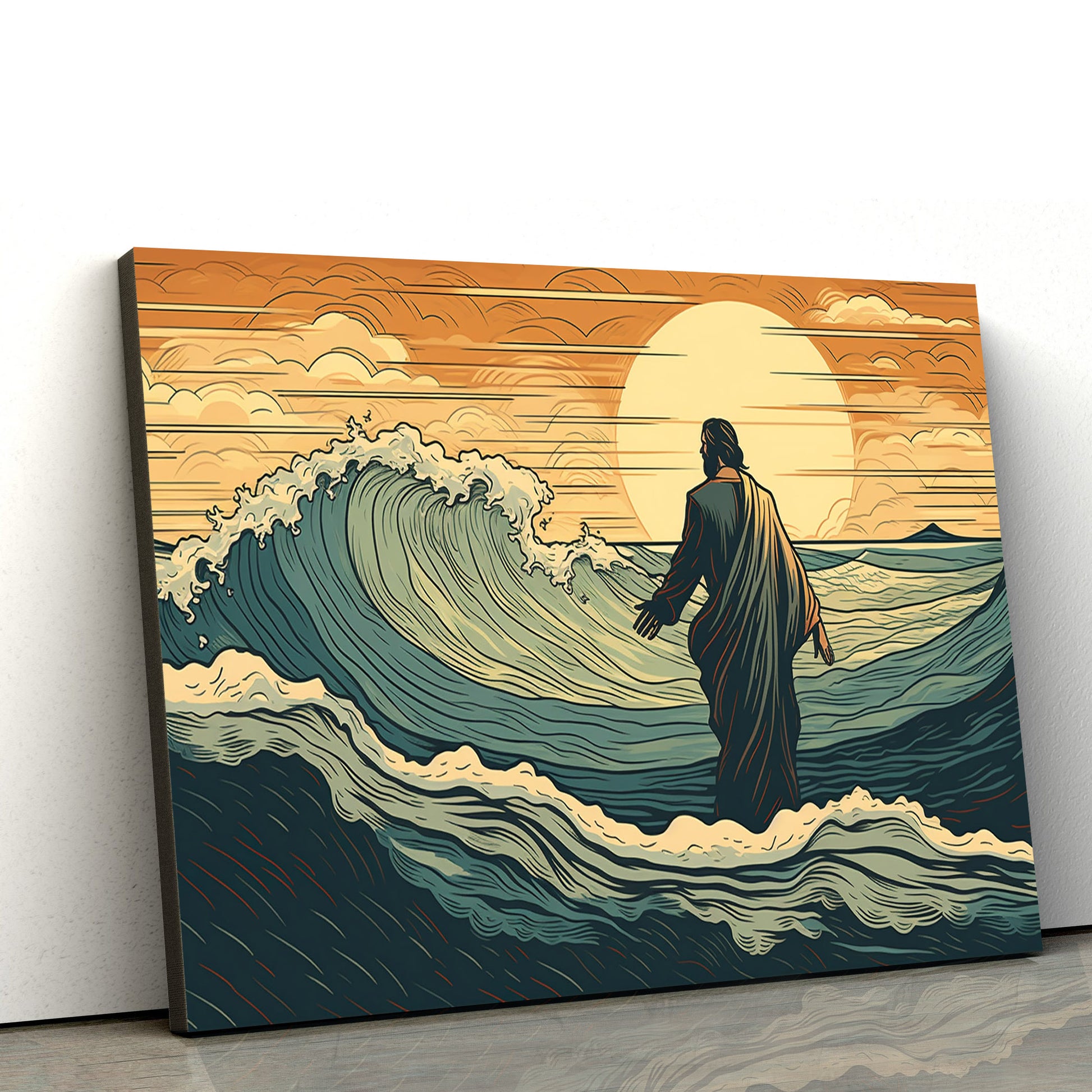 Christ Walking Along On A Wave Of Water - Canvas Picture - Jesus Christ Canvas - Christian Wall Art