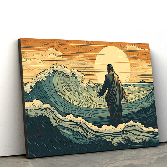 Christ Walking Along On A Wave Of Water - Canvas Picture - Jesus Christ Canvas - Christian Wall Art