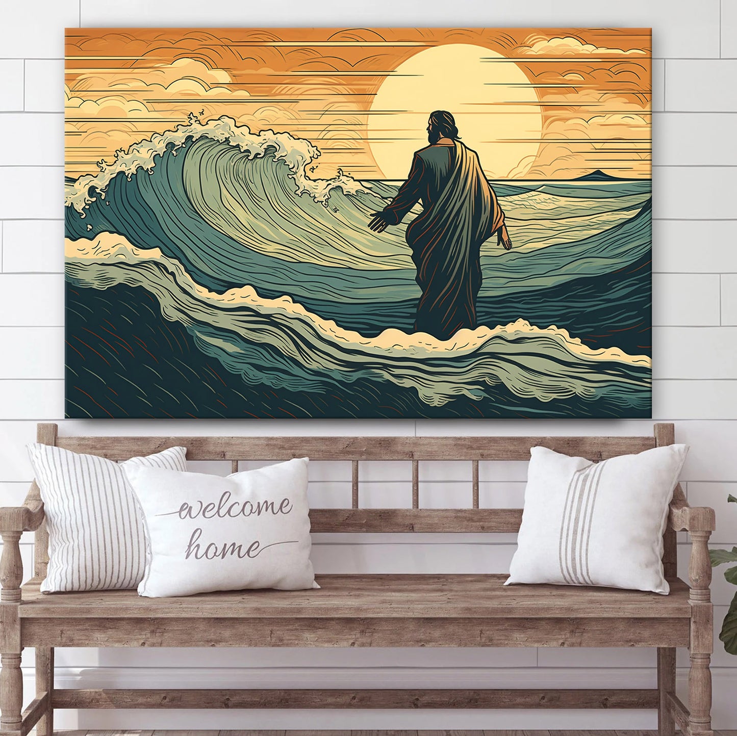Christ Walking Along On A Wave Of Water - Canvas Picture - Jesus Christ Canvas - Christian Wall Art