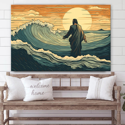 Christ Walking Along On A Wave Of Water - Canvas Picture - Jesus Christ Canvas - Christian Wall Art
