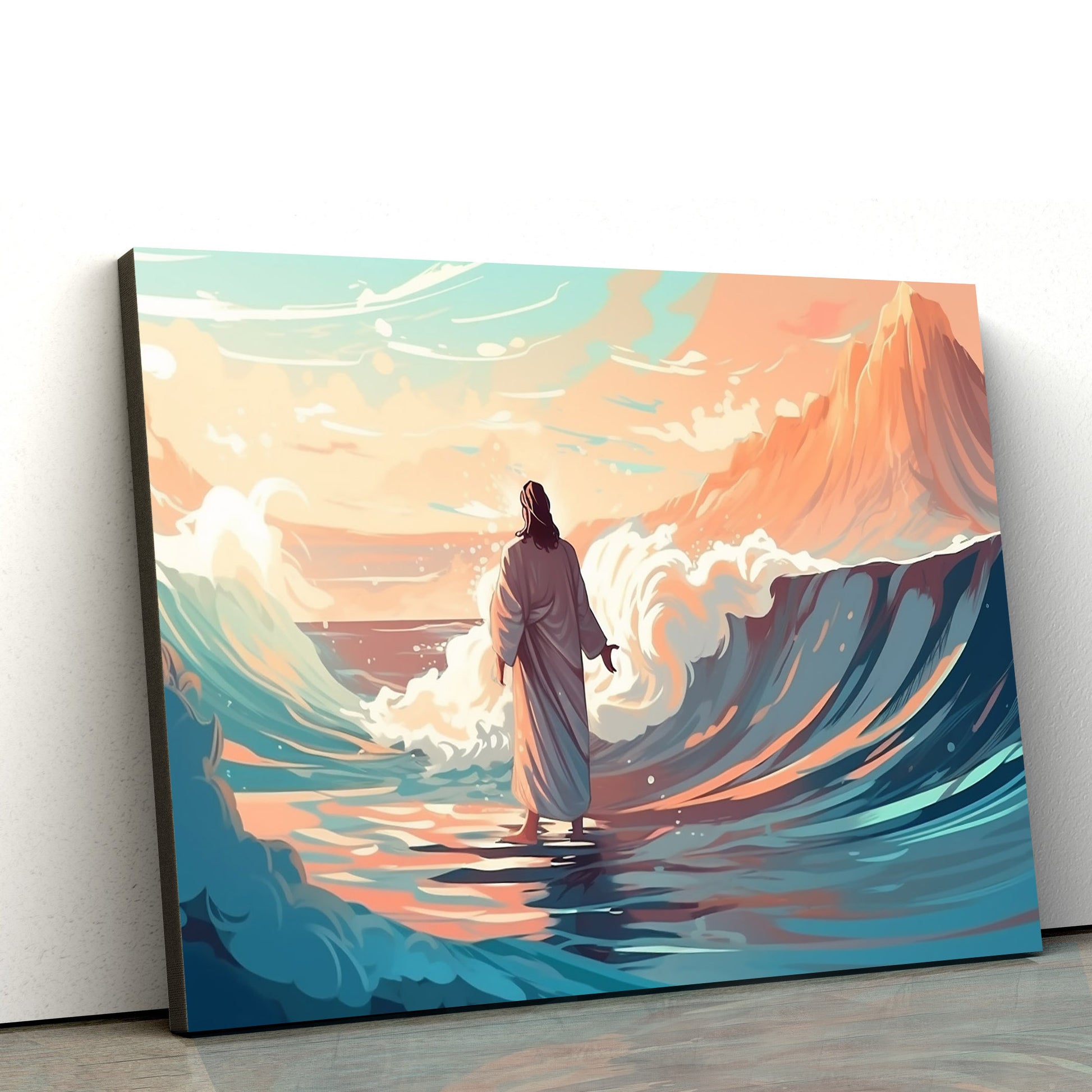Christ Walking Along On A Wave Of Water 1 - Canvas Picture - Jesus Christ Canvas - Christian Wall Art