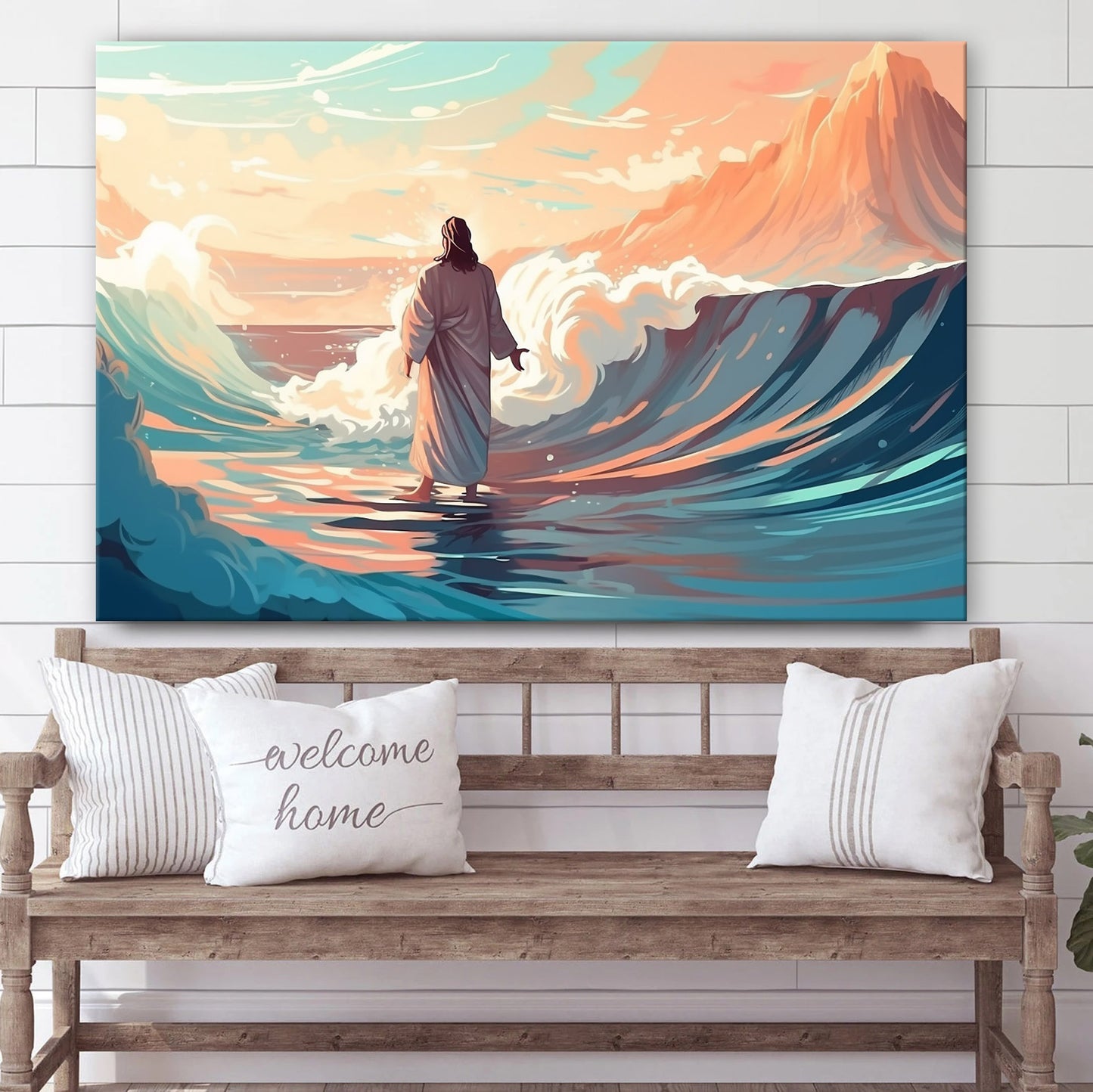 Christ Walking Along On A Wave Of Water 1 - Canvas Picture - Jesus Christ Canvas - Christian Wall Art