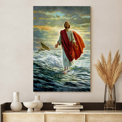 Christ Walking On The Water Canvas Picture - Jesus Christ Canvas Art - Christian Wall Canvas