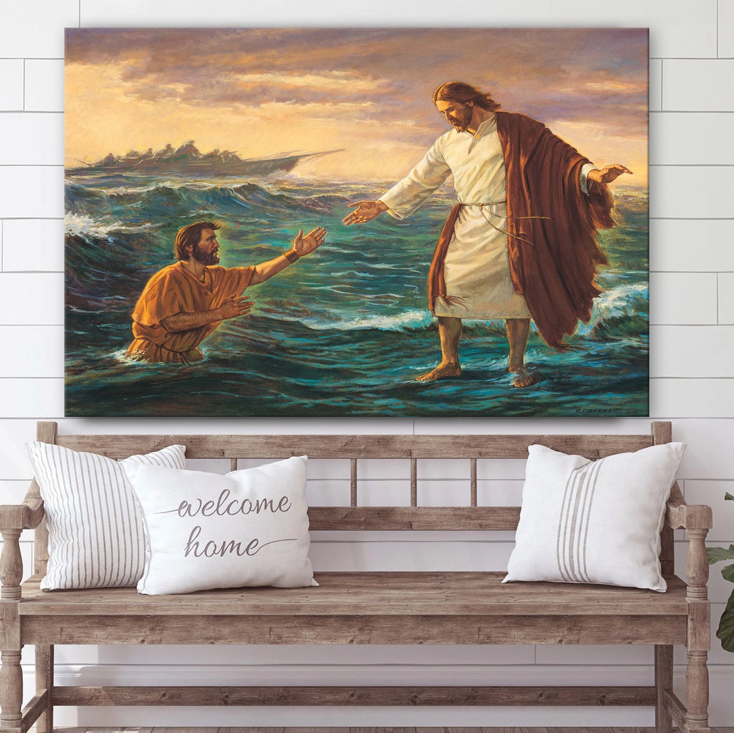 Christ Walking On The Water Canvas Wall Art - Christian Canvas Pictures - Religious Canvas Wall Art
