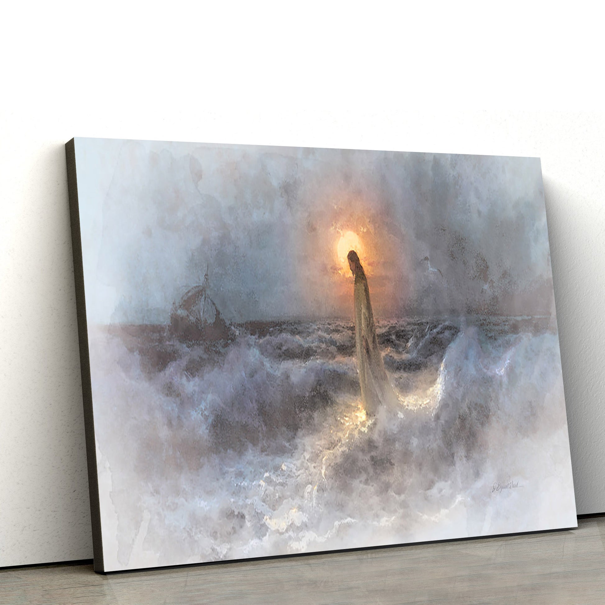 Christ Walking On Water After Julius Von Klever  Canvas Picture - Jesus Christ Canvas Art - Christian Wall Art