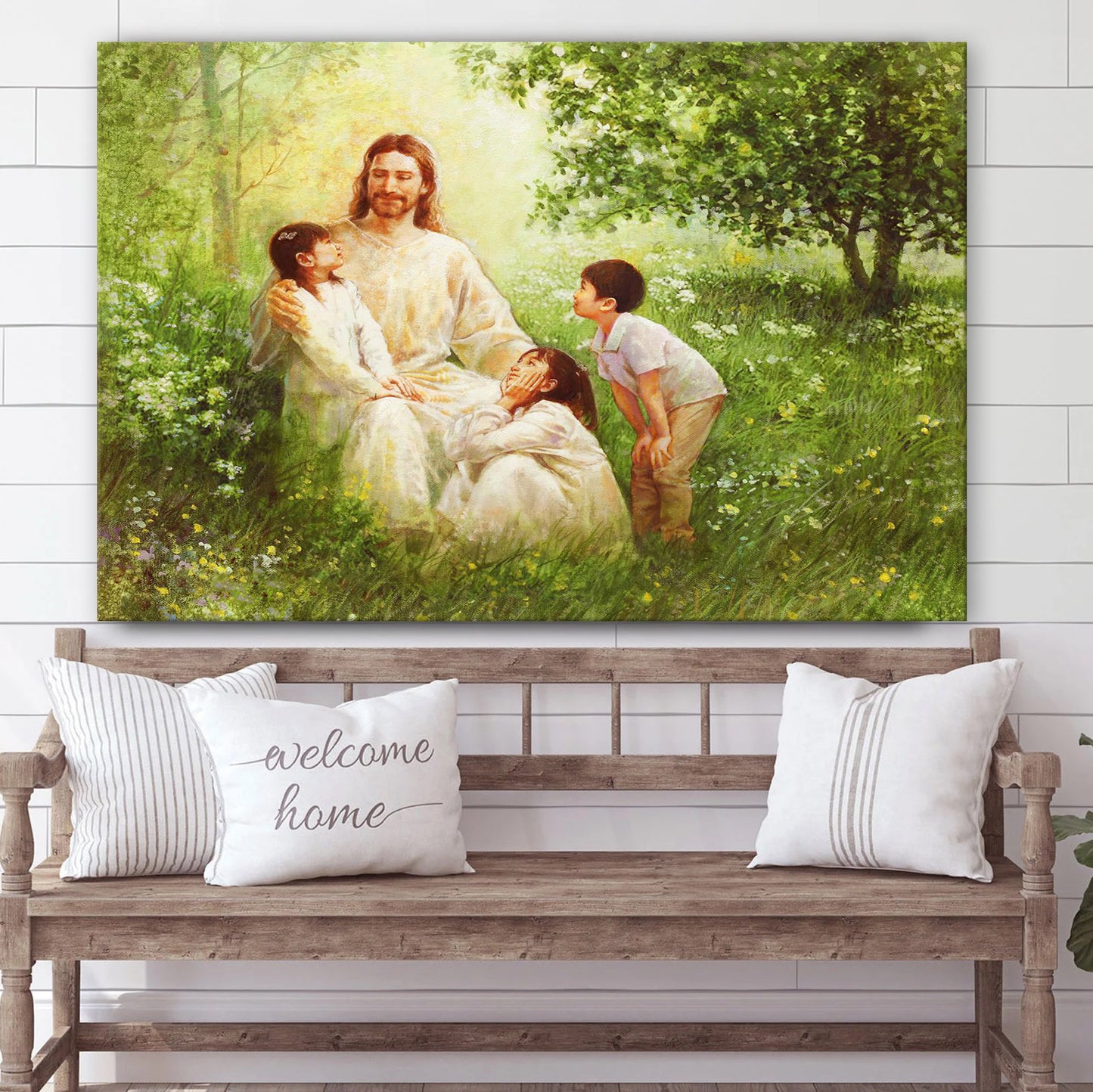 Christ With Asian Children Canvas Wall Art - Christian Wall Decor