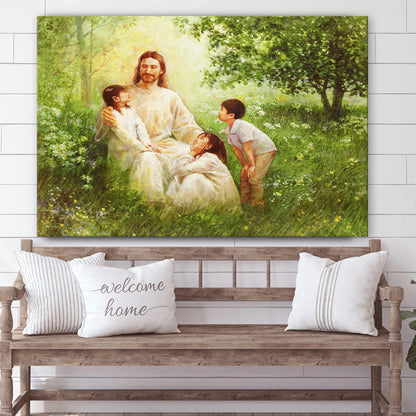 Christ With Asian Children Canvas Wall Art - Christian Wall Decor