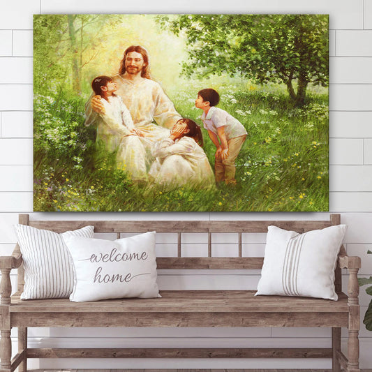 Christ With Asian Children Canvas Wall Art - Christian Wall Decor