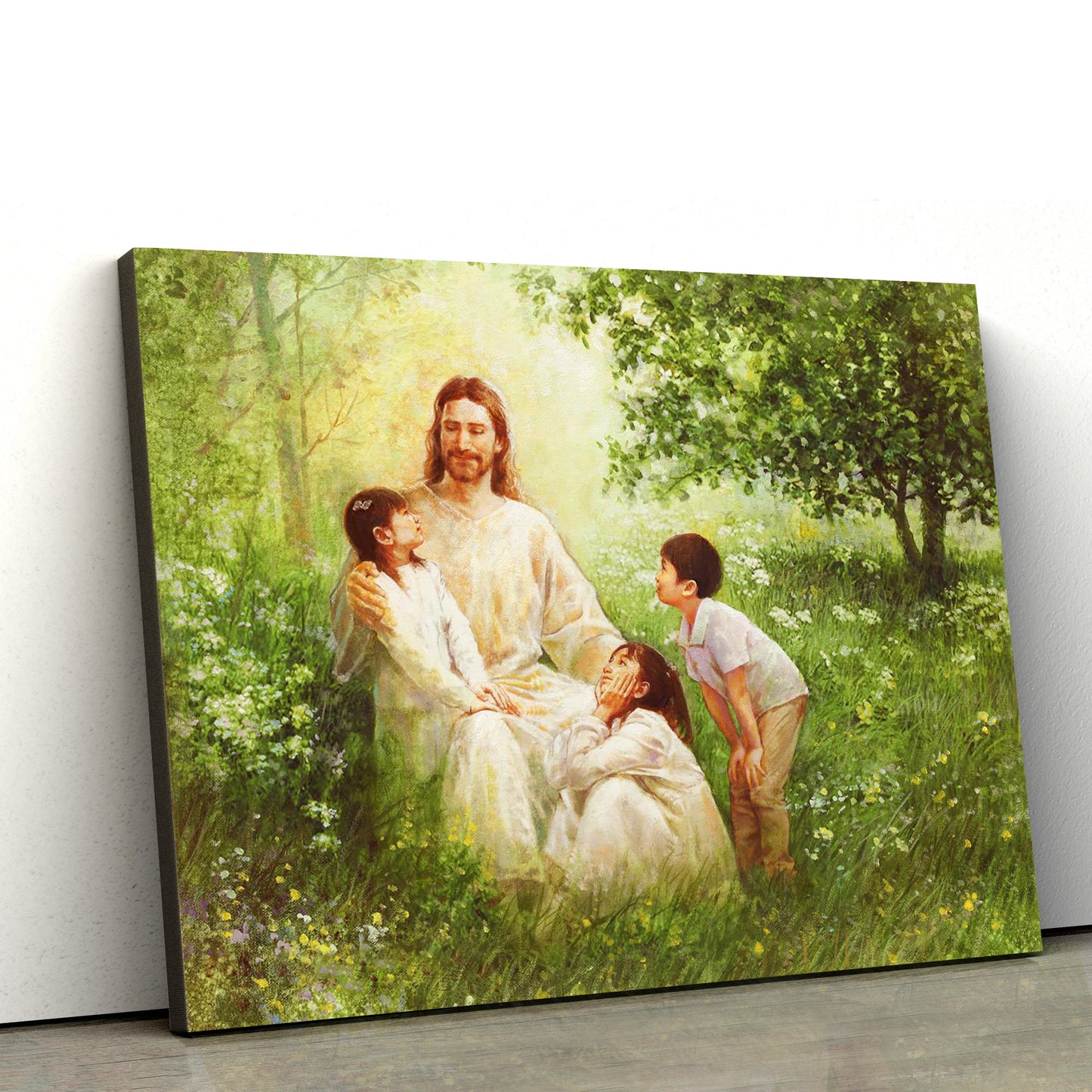 Christ With Asian Children Canvas Wall Art - Christian Wall Decor