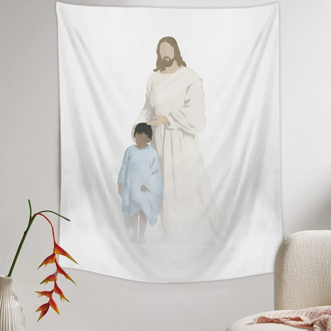 Christ With Boy Tapestry - Jesus Picture - Religious Tapestry - Christian Tapestry Wall Hangings