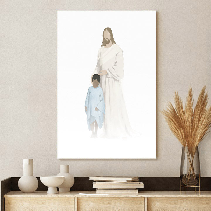 Christ With Boy Watercolor After Carl Bloch (8 Variations) Canvas Wall Art - Jesus Canvas Pictures - Christian Canvas Wall Art