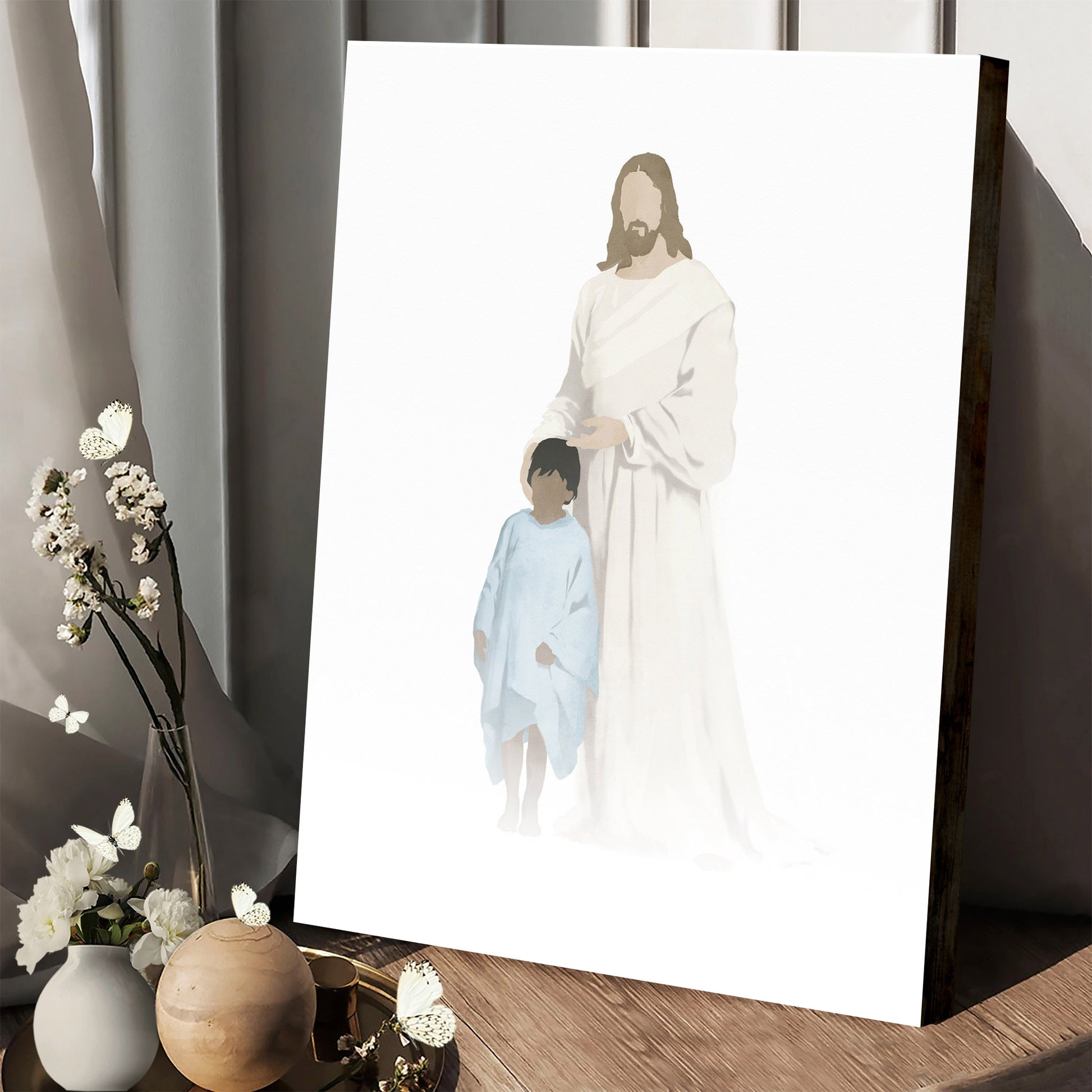 Christ With Boy Watercolor After Carl Bloch (8 Variations) Canvas Wall Art - Jesus Canvas Pictures - Christian Canvas Wall Art