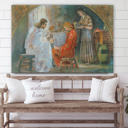Christ With Mary And Martha Canvas Wall Art - Jesus Picture - Christian Wall Decor
