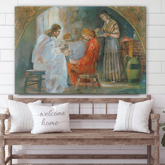 Christ With Mary And Martha Canvas Wall Art - Jesus Picture - Christian Wall Decor