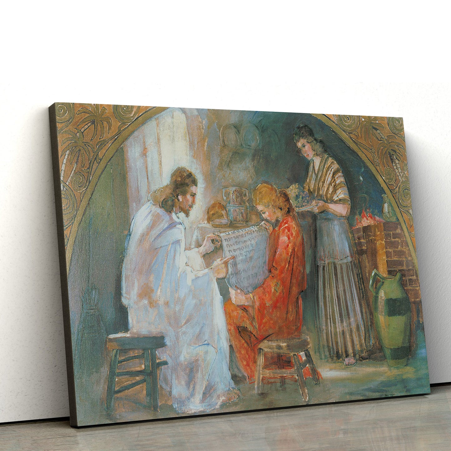 Christ With Mary And Martha Canvas Wall Art - Jesus Picture - Christian Wall Decor