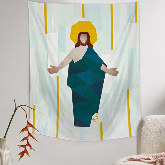 Christ in Blue Robe Tapestry - Jesus Picture - Religious Tapestry - Christian Tapestry Wall Hangings