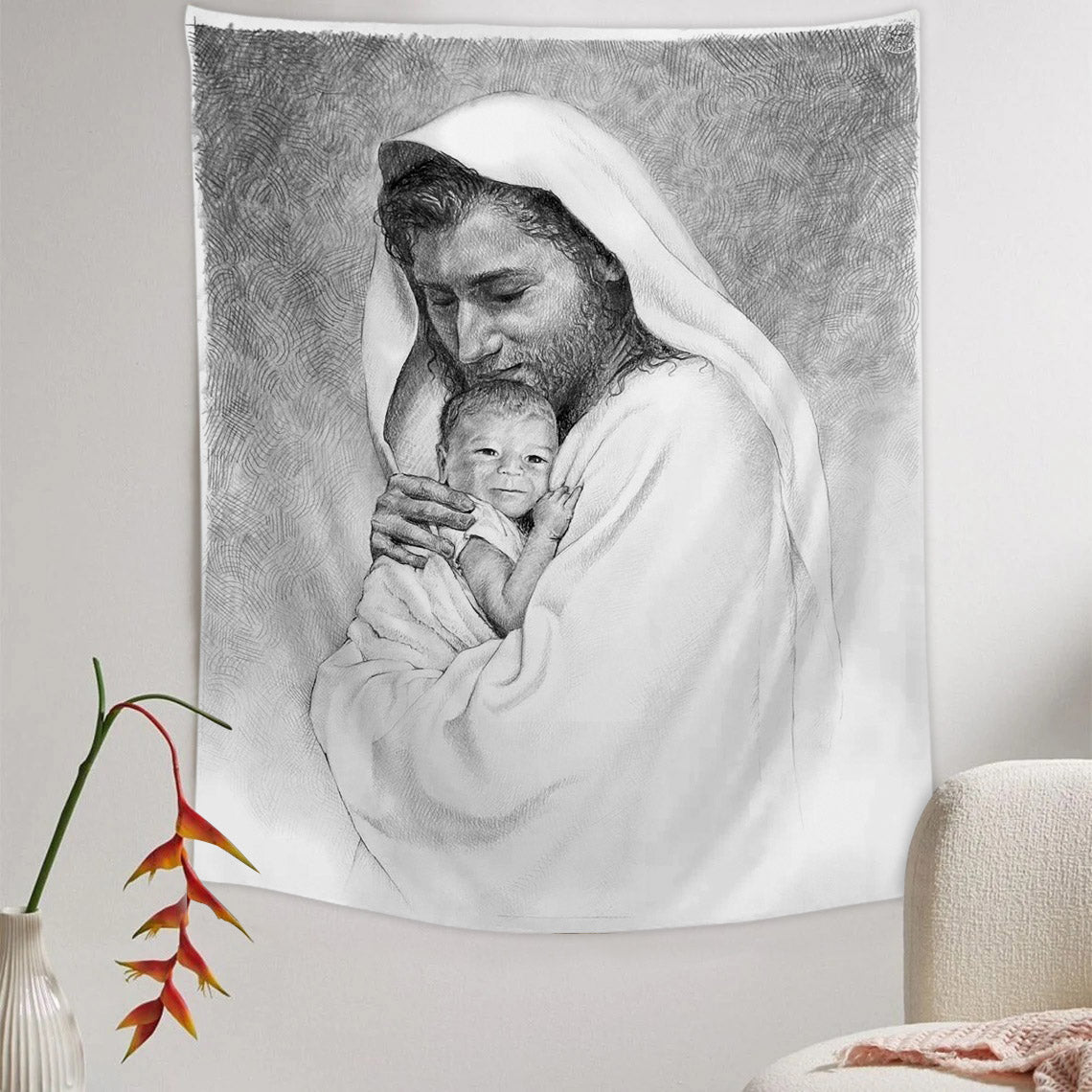 Christ with Child Tapestry - Jesus Picture - Religious Tapestry - Christian Tapestry Wall Hangings
