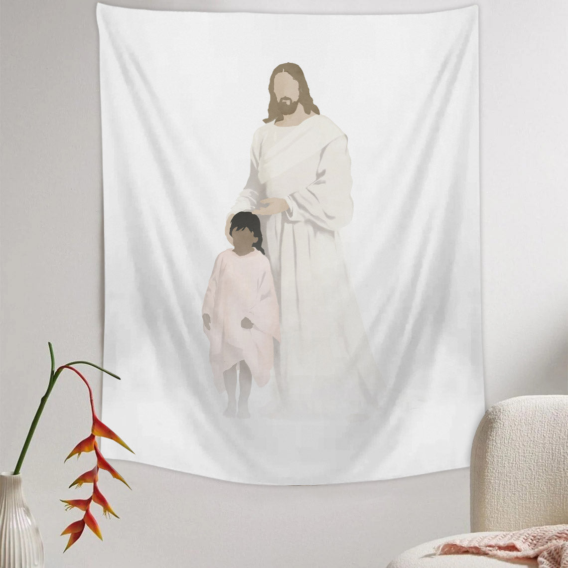 Christ with Girl Tapestry - Jesus Picture - Religious Tapestry - Christian Tapestry Wall Hangings