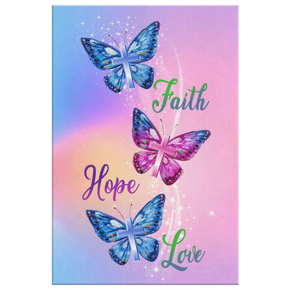 Christian - Faith Hope Love Butterfly Art Canvas Art - Bible Verse Canvas - Scripture Wall Art