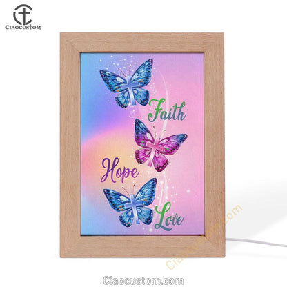 Christian - Faith Hope Love Butterfly Art Frame Lamp Prints - Bible Verse Wooden Lamp - Scripture Night Light