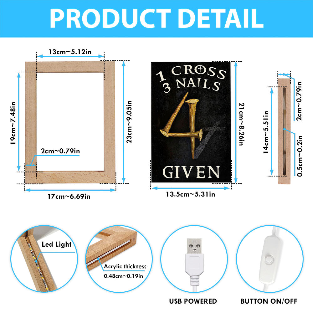 Christian 1 Cross 3 Nails 4 Given Frame Lamp Prints - Bible Verse Wooden Lamp - Scripture Night Light