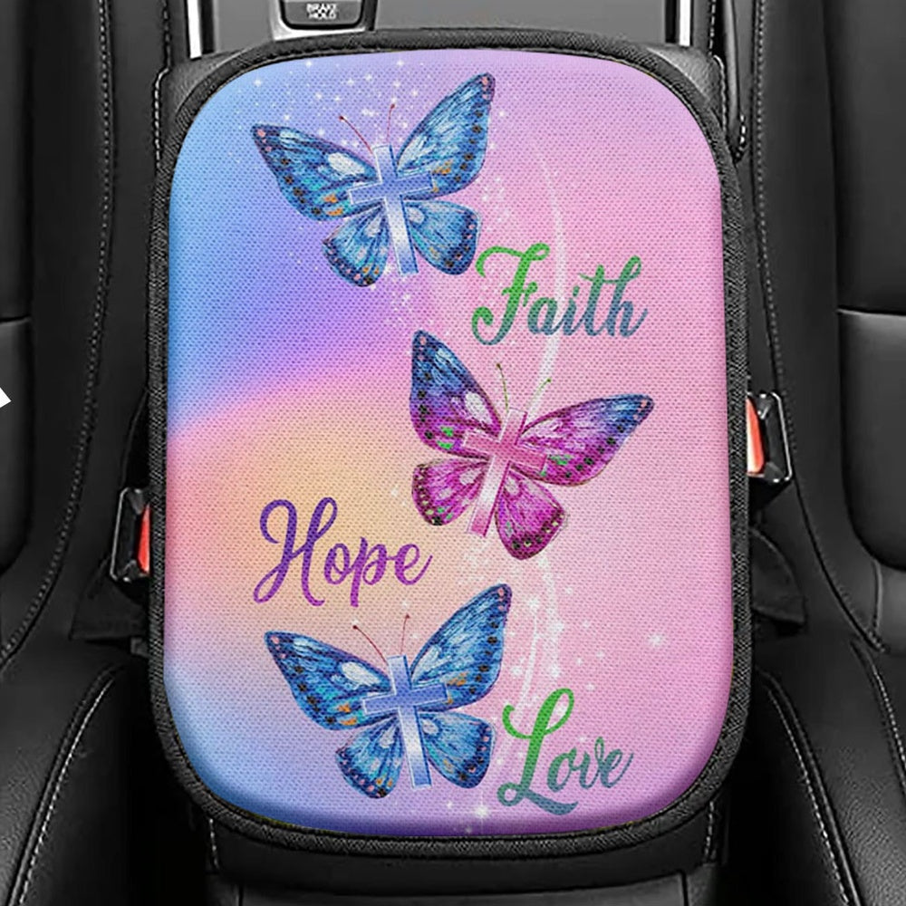 Christian 1 Cross 3 Nails 4 Given Seat Box Cover, Bible Verse Car Center Console Cover, Scripture Car Interior Accessories