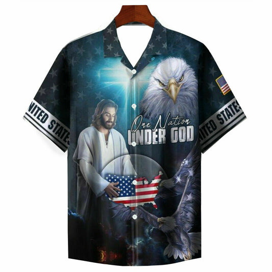 Christian American One Nation Under God Eagle Independence Day Hawaiian Shirt - Christian Hawaiian shirt