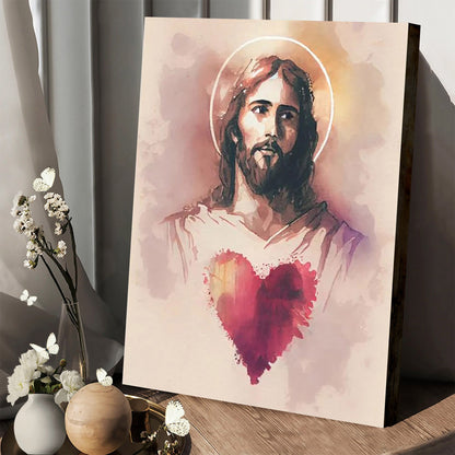 Christian Art Jesus Heart Jesus Portrait Jesus Painting - Jesus Canvas Art - Christian Wall Canvas