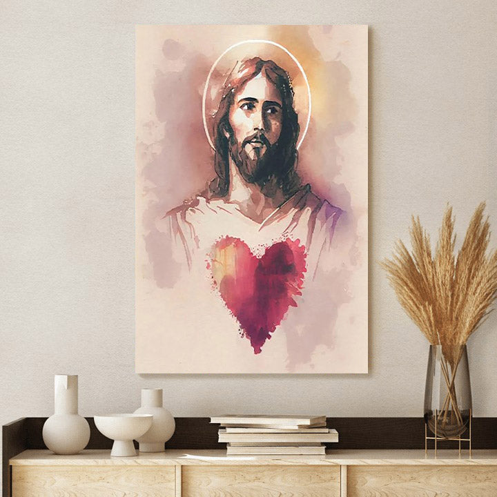 Christian Art Jesus Heart Jesus Portrait Jesus Painting - Jesus Canvas Art - Christian Wall Canvas