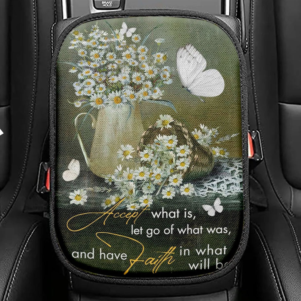 Christian Be Strong And Courageous Joshua 19 Seat Box Cover, Bible Verse Car Center Console Cover, Scripture Car Interior Accessories