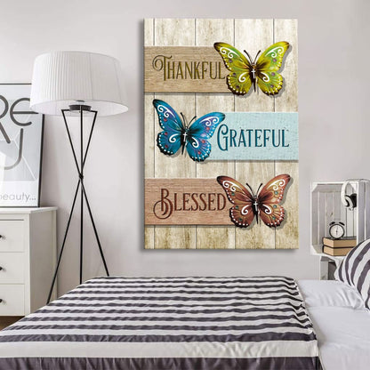 Christian Butterfly Thankful Grateful Blessed Canvas Art - Bible Verse Canvas - Scripture Wall Art