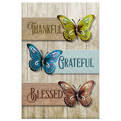 Christian Butterfly Thankful Grateful Blessed Canvas Art - Bible Verse Canvas - Scripture Wall Art