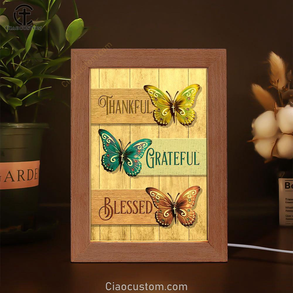 Christian Butterfly Thankful Grateful Blessed Frame Lamp Prints - Bible Verse Wooden Lamp - Scripture Night Light