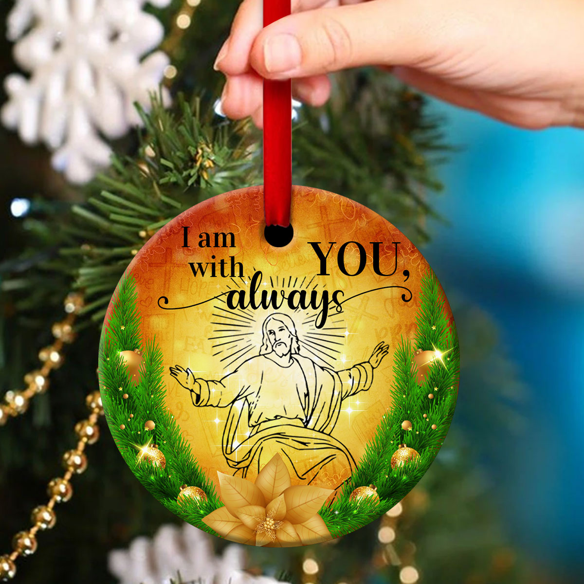 Christian Ceramic Circle Ornament - God Is Always Beside You - Gift For Christmas